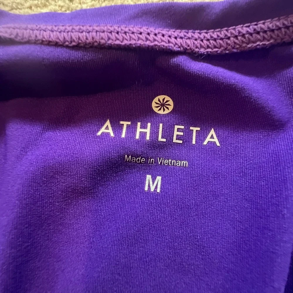 Athleta Womens Purple Rash Guard Top M and‎ Black Bikini Bottoms L Swim Set